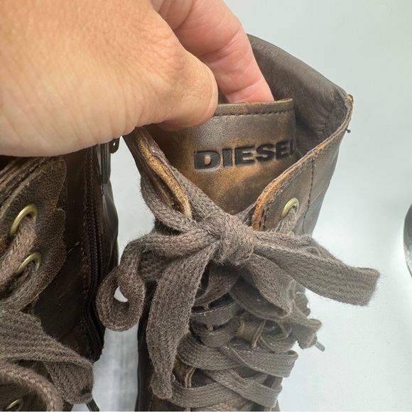 Diesel Tatradium Basket Butch Zip Brown Leather Boots Mens 12 Distressed Grunge - Picture 4 of 13